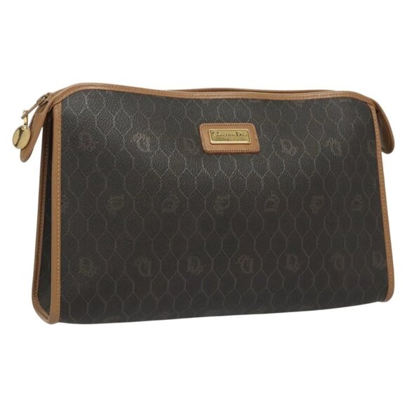 Christian Dior Honeycomb Canvas Clutch Bag PVC Black Auth BA2650 - Picture 1 of 16